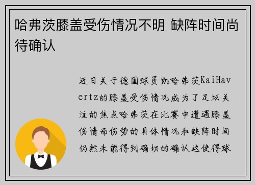 哈弗茨膝盖受伤情况不明 缺阵时间尚待确认