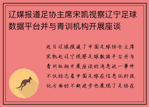 辽媒报道足协主席宋凯视察辽宁足球数据平台并与青训机构开展座谈